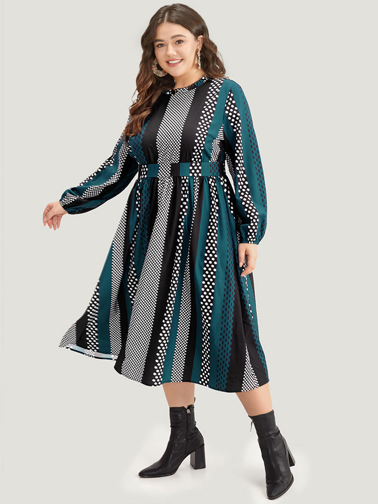 Polka Dot Print Lantern Sleeve Elegant Dress 1 main image 0