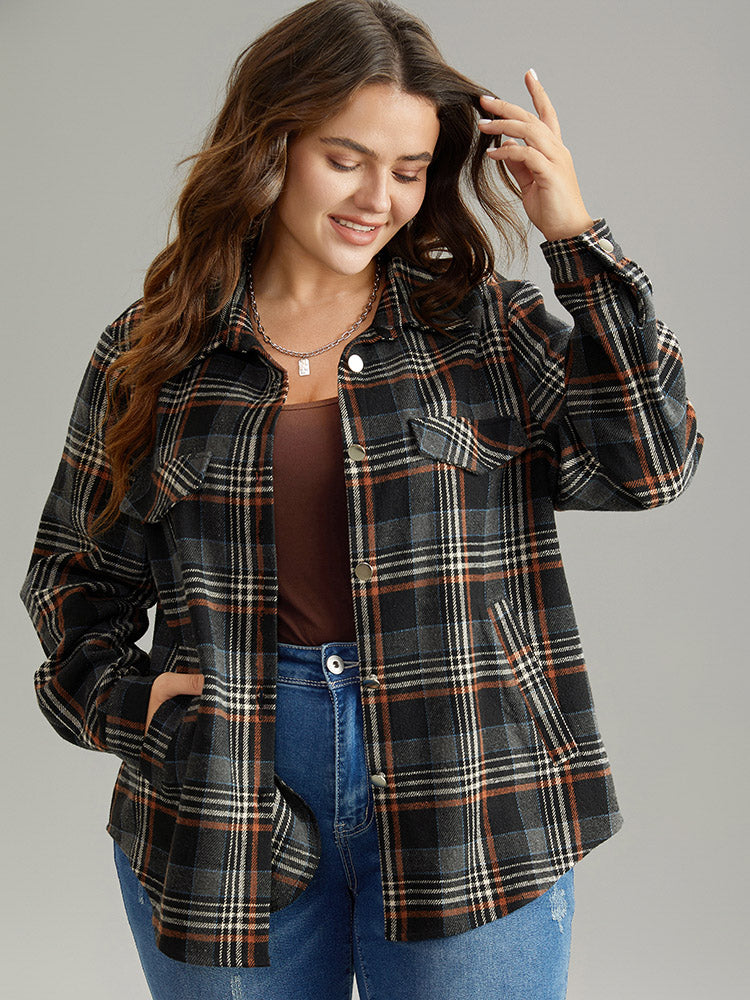 Plaid Button Fly Flap Pocket Shacket