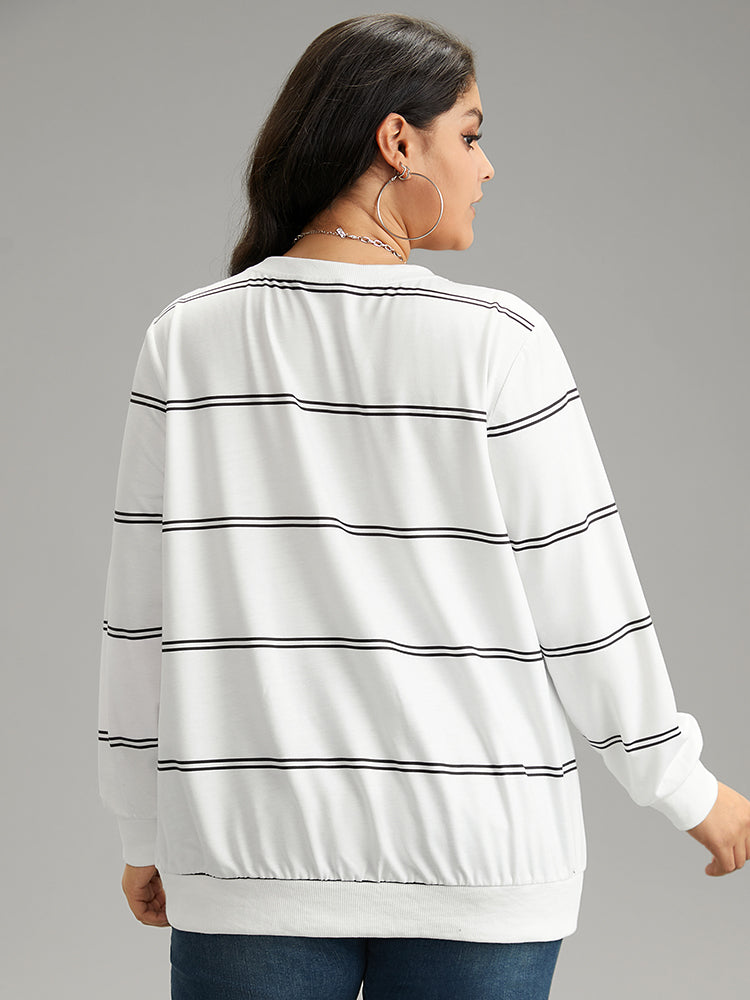 Rib Knit Striped V Neck Sweatshirt