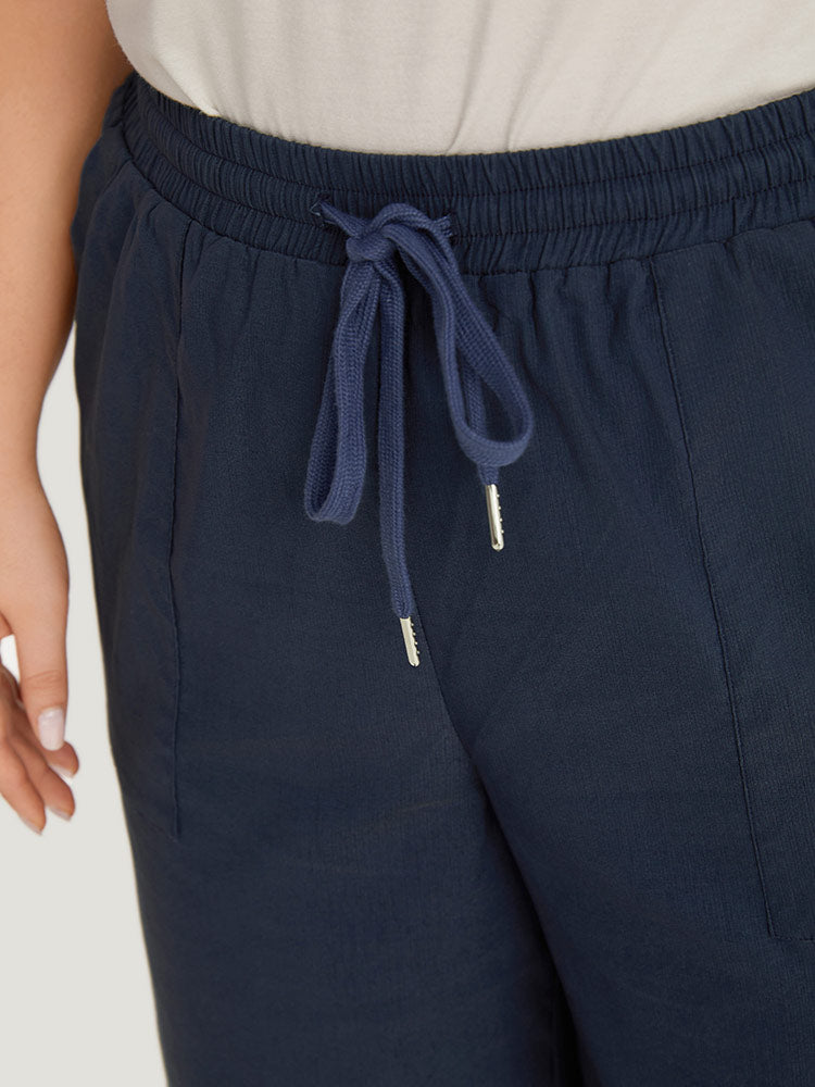 Plain Pocket Drawstring Split HemWide leg Pants