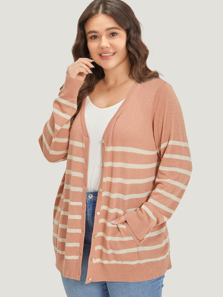 Supersoft Essentials Striped Pocket Button Through Cardigan