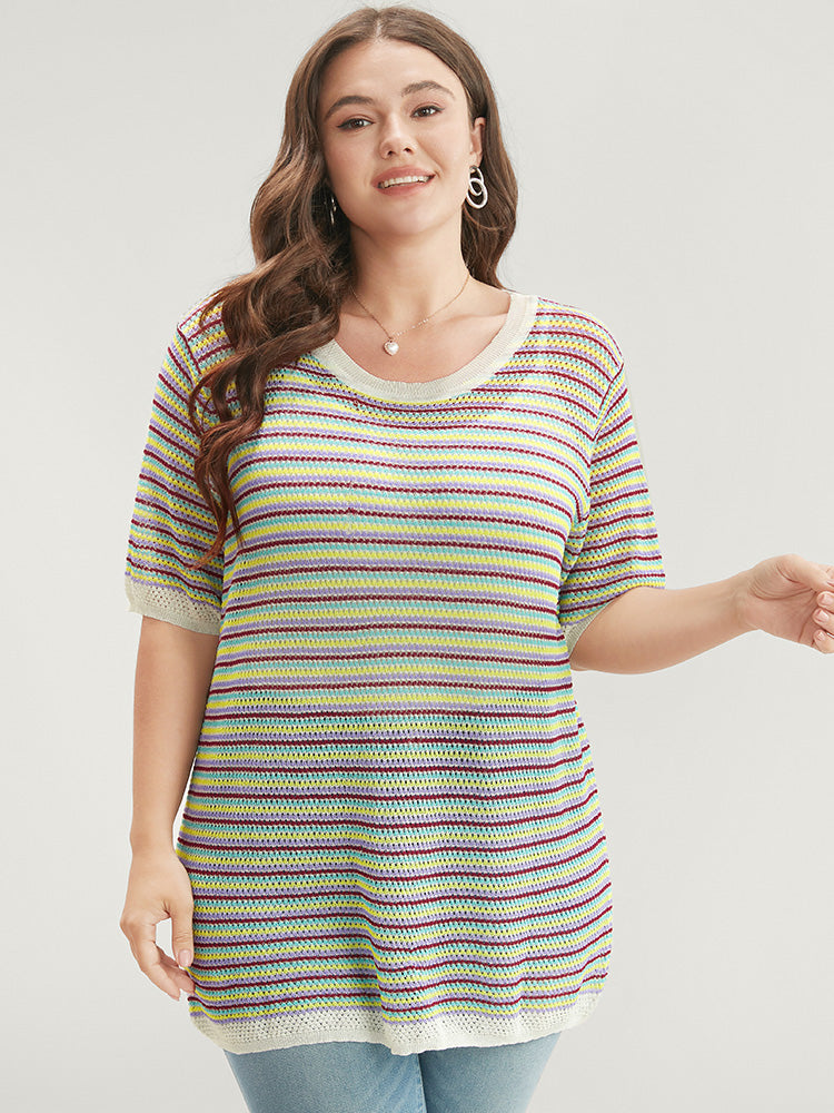 Striped Contrast Round Neck Knit Top