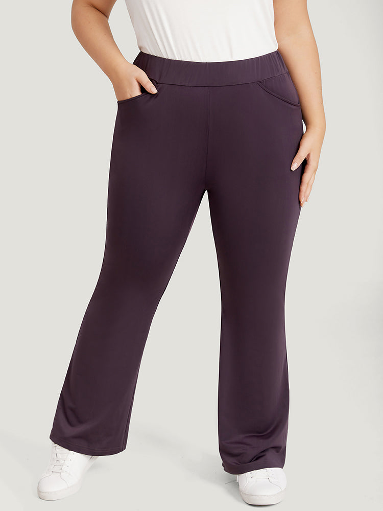 Plain Elastic Waist Bootcut Slant Pocket Leggings