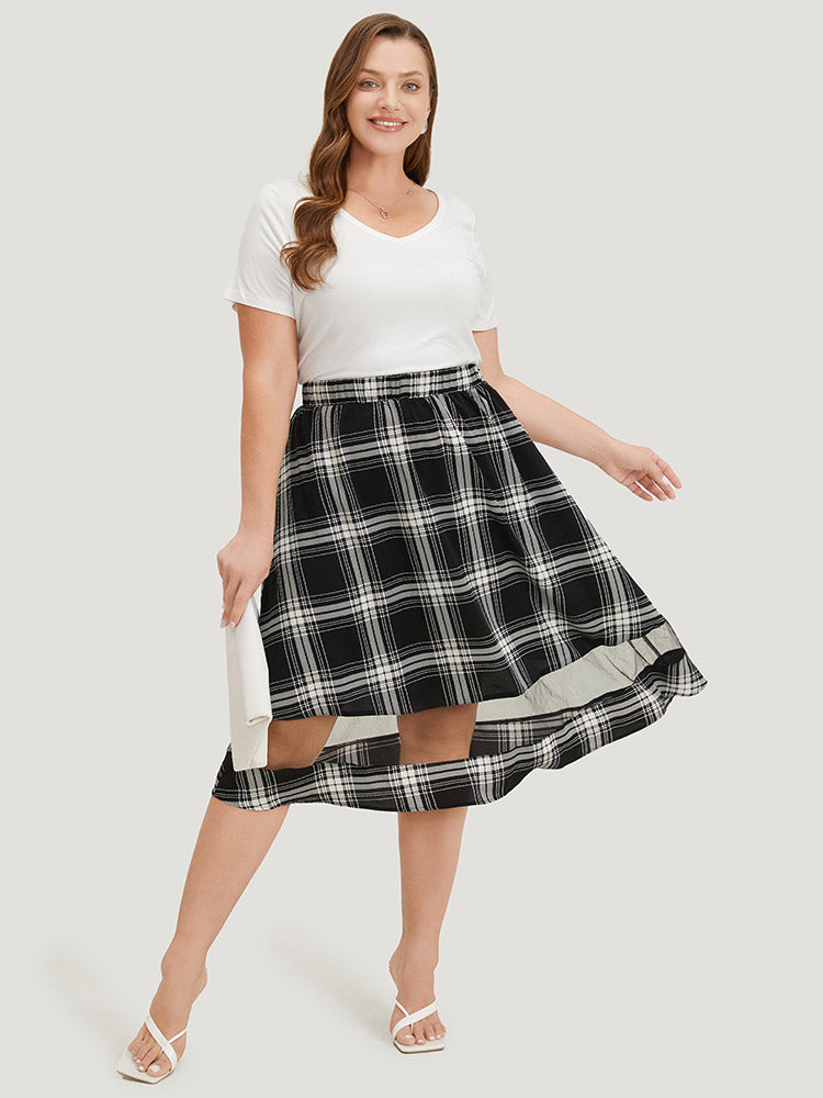 Tartan Pocket Mesh Patchwork Elastic Waist Skirt BloomChic