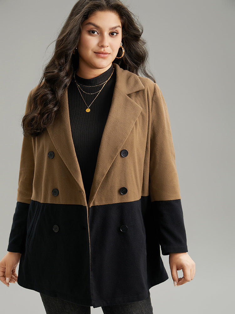 Contrast Lapel Collar Double Breasted Pocket Coat