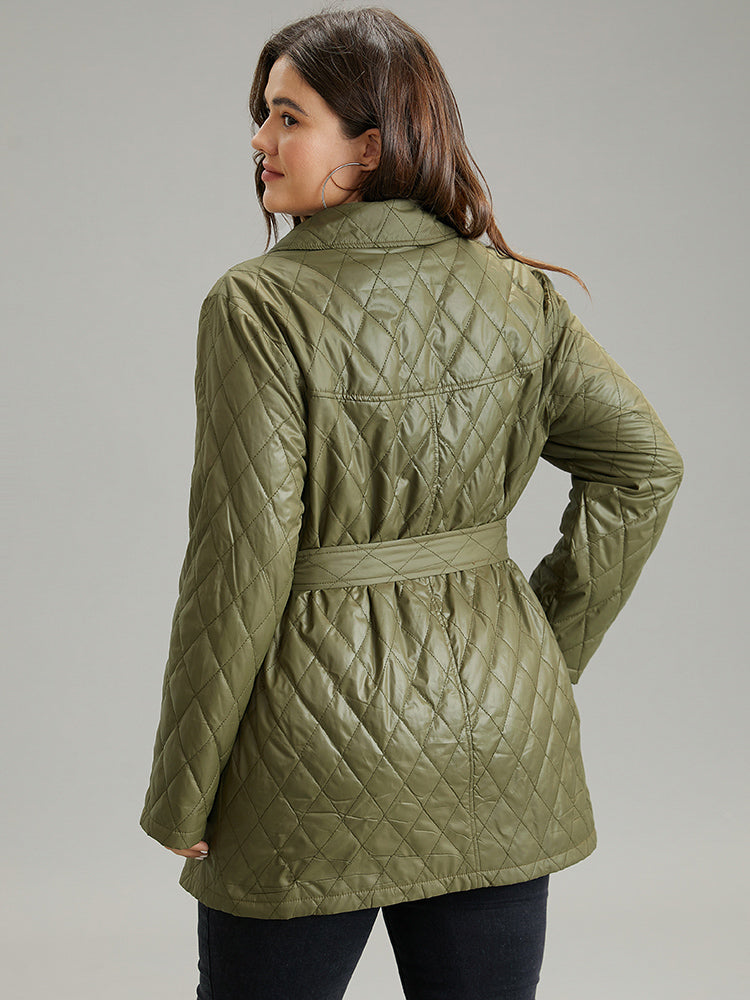 Solid Quilted Double Breasted Belted Coat