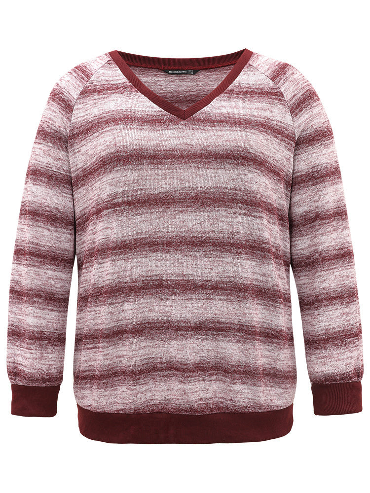 Striped Ombre Rib Knit Elastic Cuffs Sweatshirt