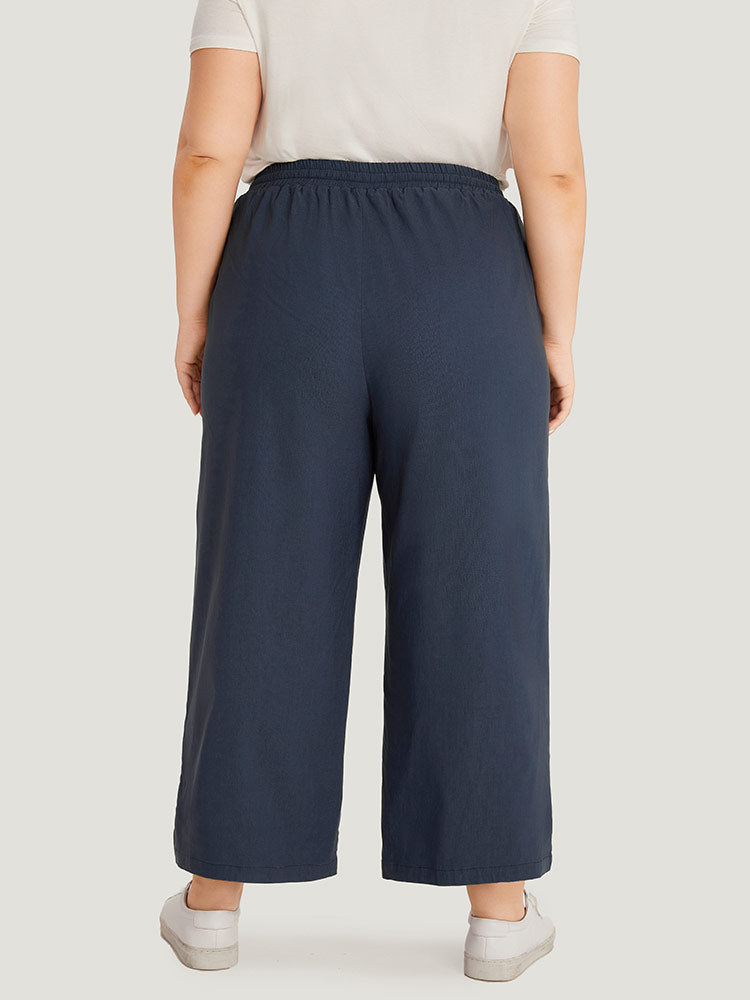 Plain Pocket Drawstring Split HemWide leg Pants