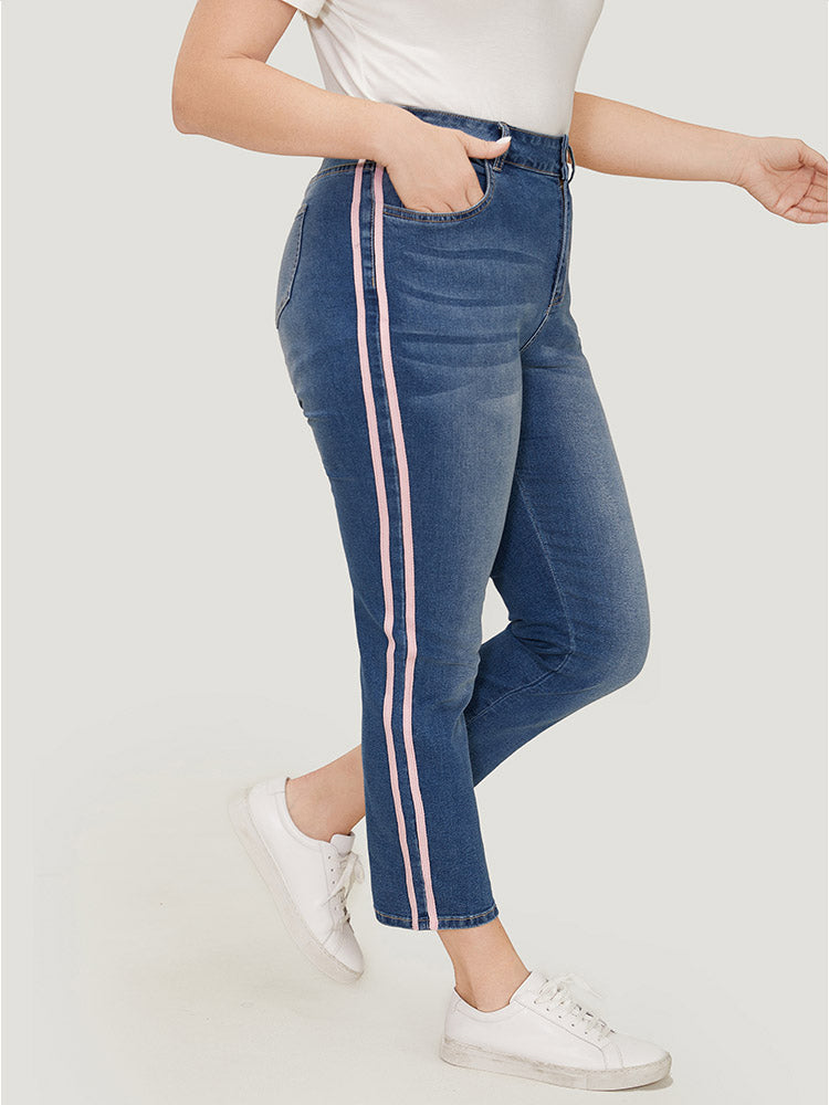 Very Stretchy Medium Wash Contrast Striped Jeans