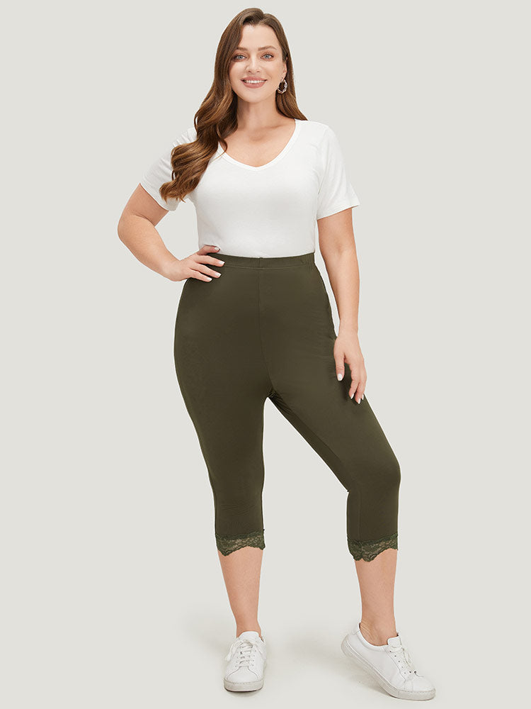 Plain Lace Patchwork High Rise Leggings