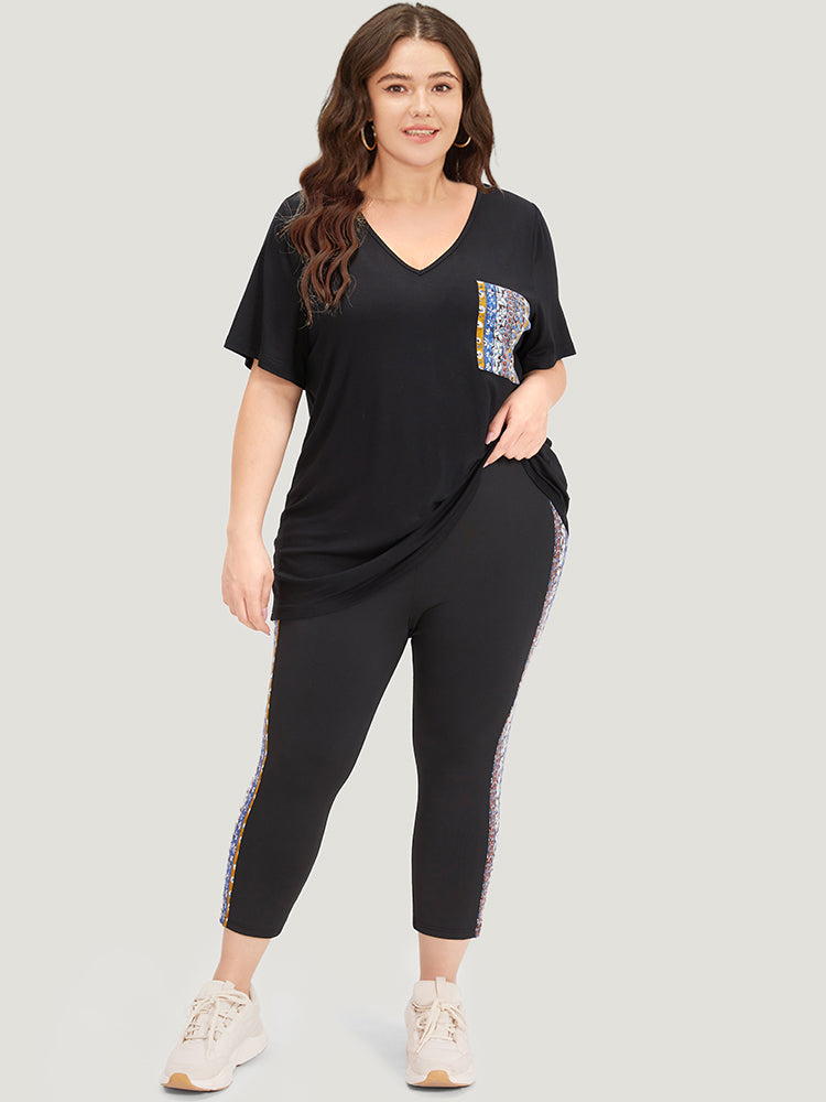 Bandana Print Patchwork Pocket Pants