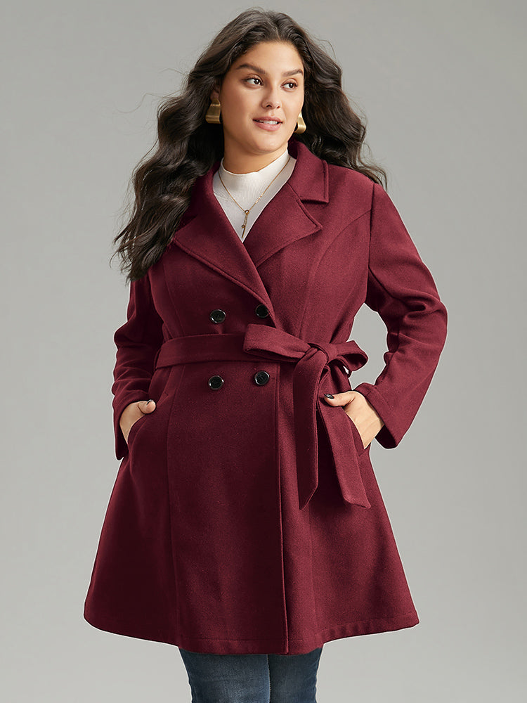 Solid Pocket Double Breasted Belted Coat – BloomChic