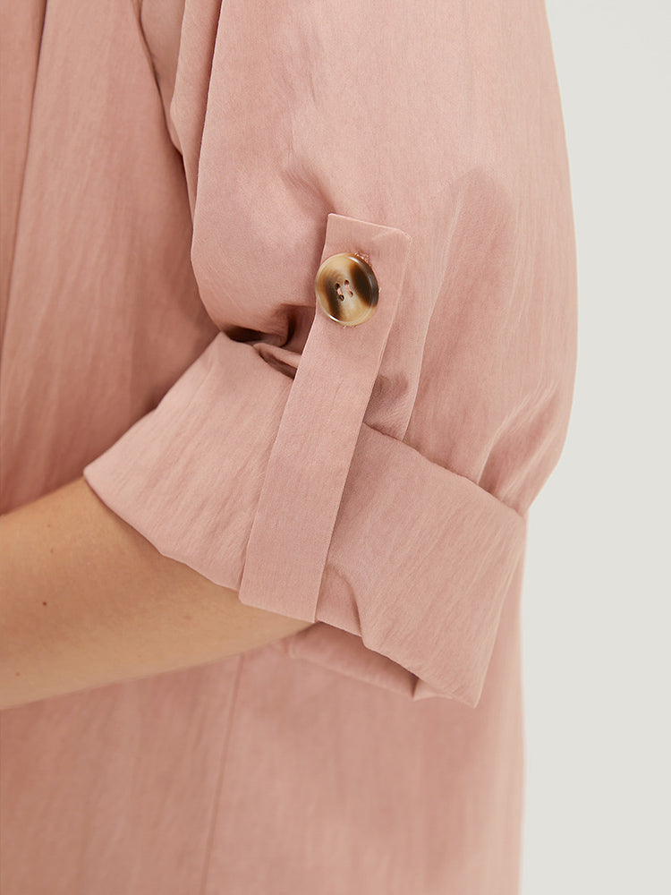 Plain Lapel Collar Asymmetrical Tab Sleeve Trench Coat