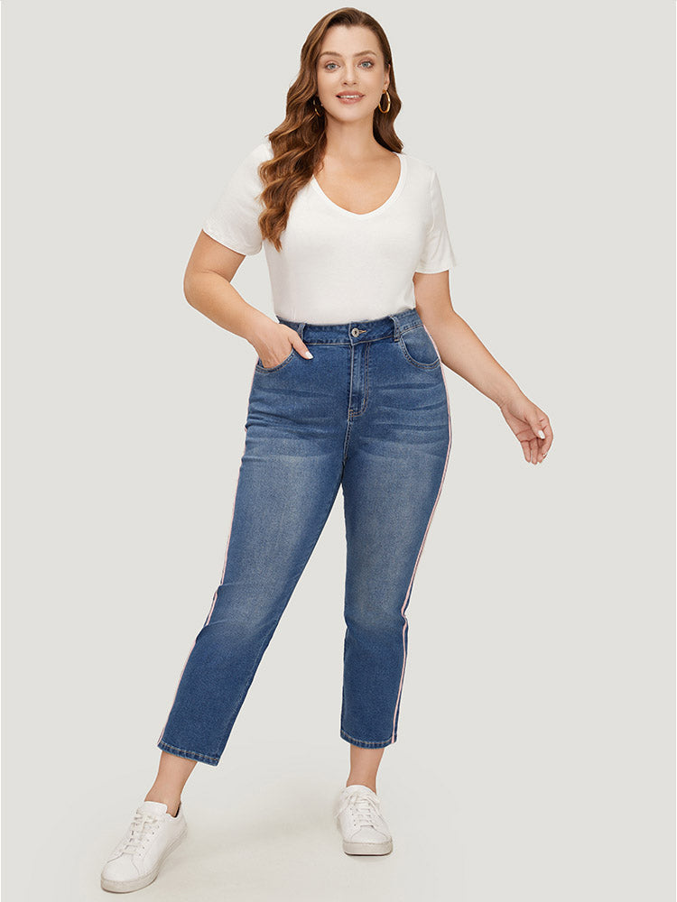 Very Stretchy Medium Wash Contrast Striped Jeans