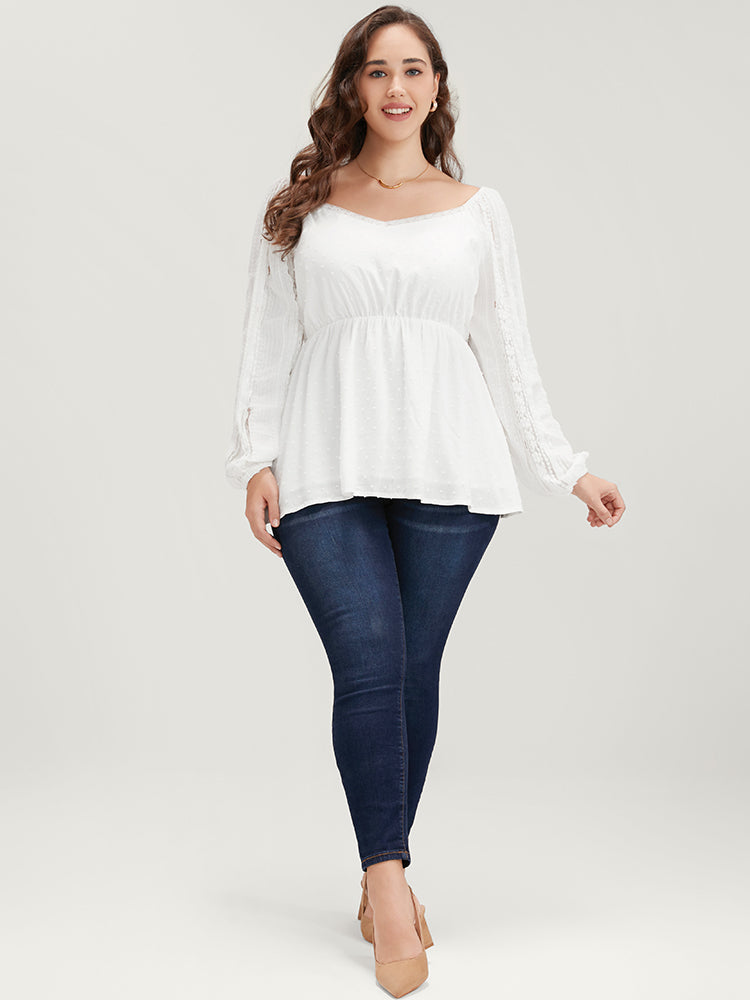 Solid Lace Patchwork Lantern Sleeve Blouse