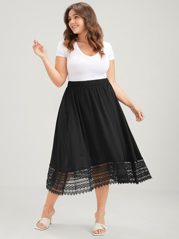 Solid Lace Trim Elastic Waist Skirt BloomChic