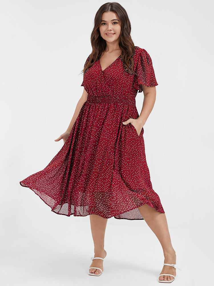 Polka Dot Button Pocket Shirred Ruffles Wrap Dress – BloomChic