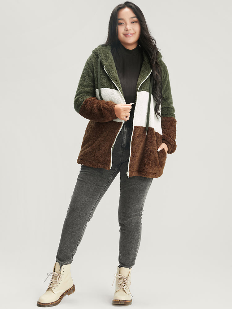 Colorblock Contrast Pocket Zip Up Coat