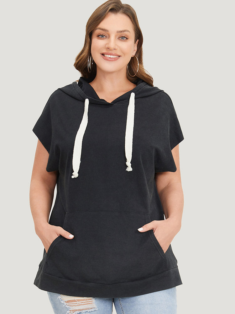 Hooded Ties Pocket Batwing Sleeve T-shirt