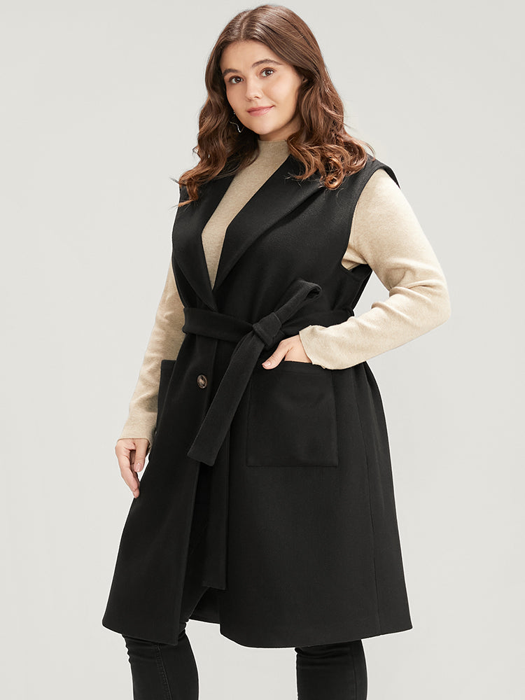 Solid Suit Collar Pocket Belted Sleeveless Vest