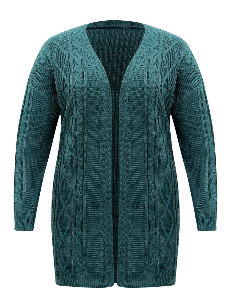 Plain Cable Knit Luxe Open Front Cardigan