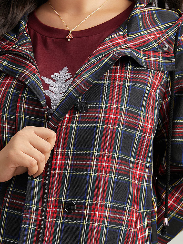 Plaid Slant Pocket Hooded Coat