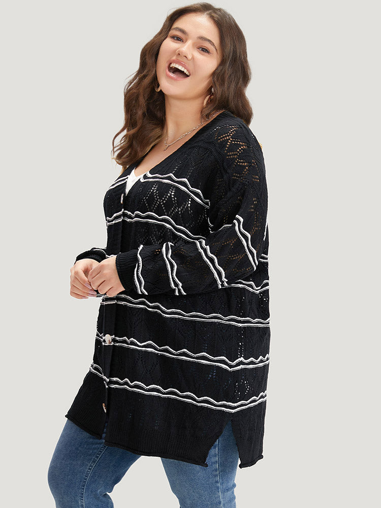 Striped Geometric Button Through Cardigan