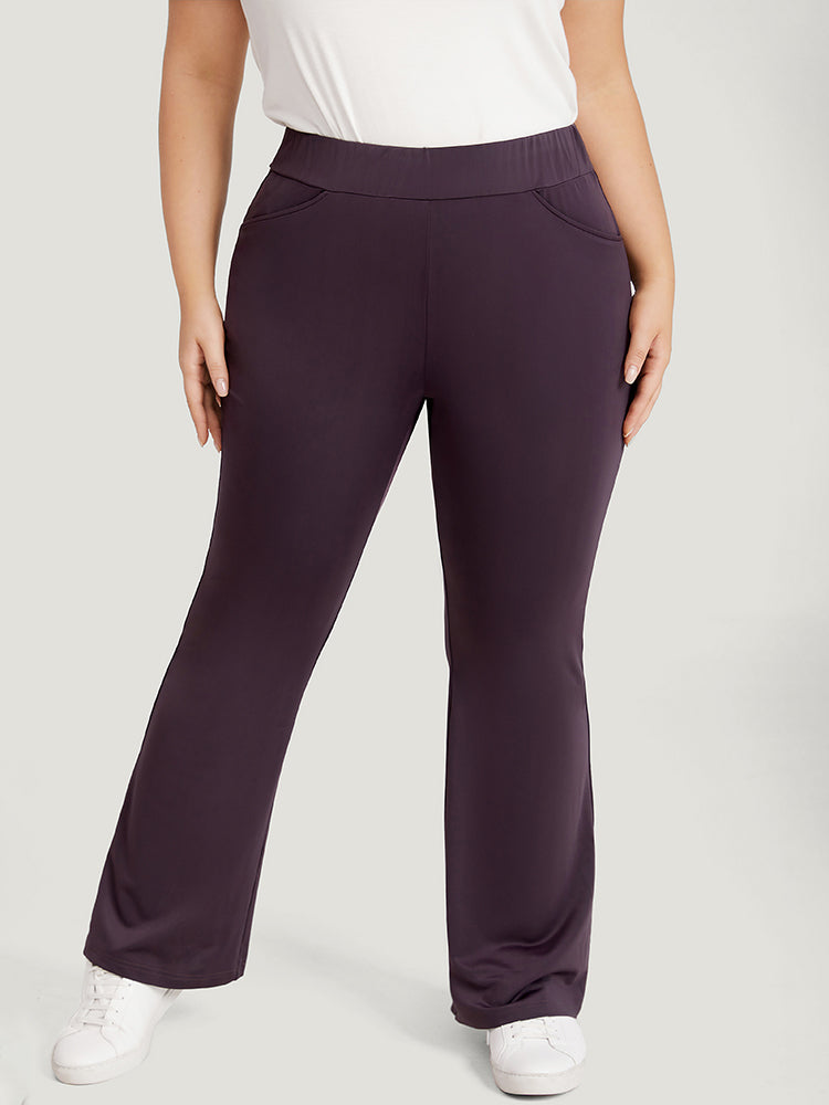 Plain Elastic Waist Bootcut Slant Pocket Leggings