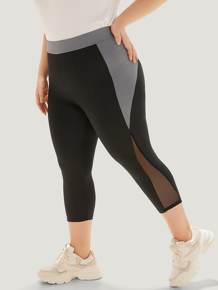 Contrast Patchwork Mesh Skinny High Rise Leggings
