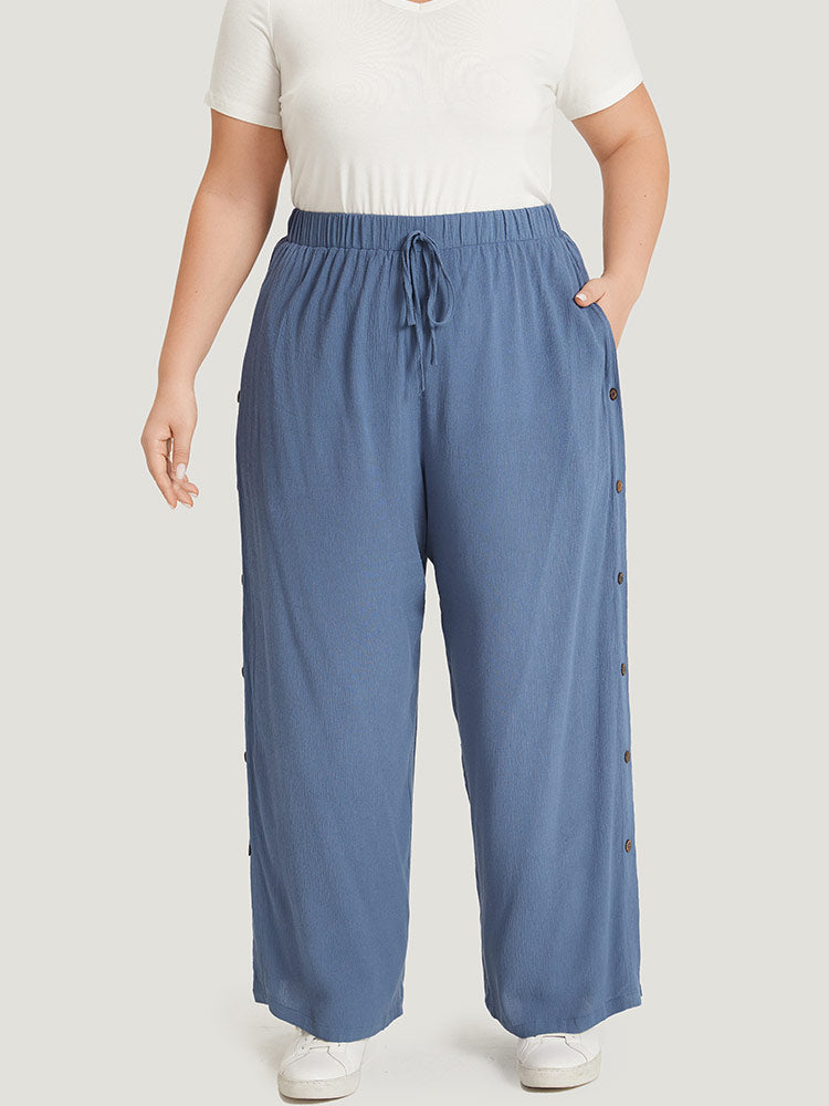 Plain Pocket Split Hem Ties Button Detail Pants