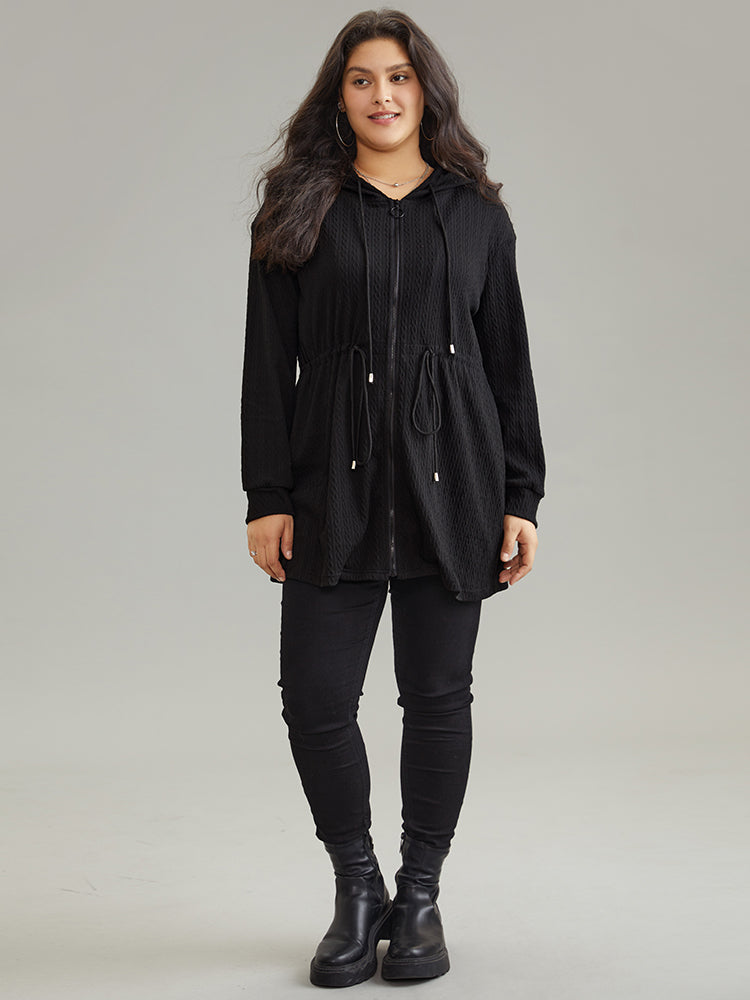 Plain Zipper Elastic Waist Drawstring Coat