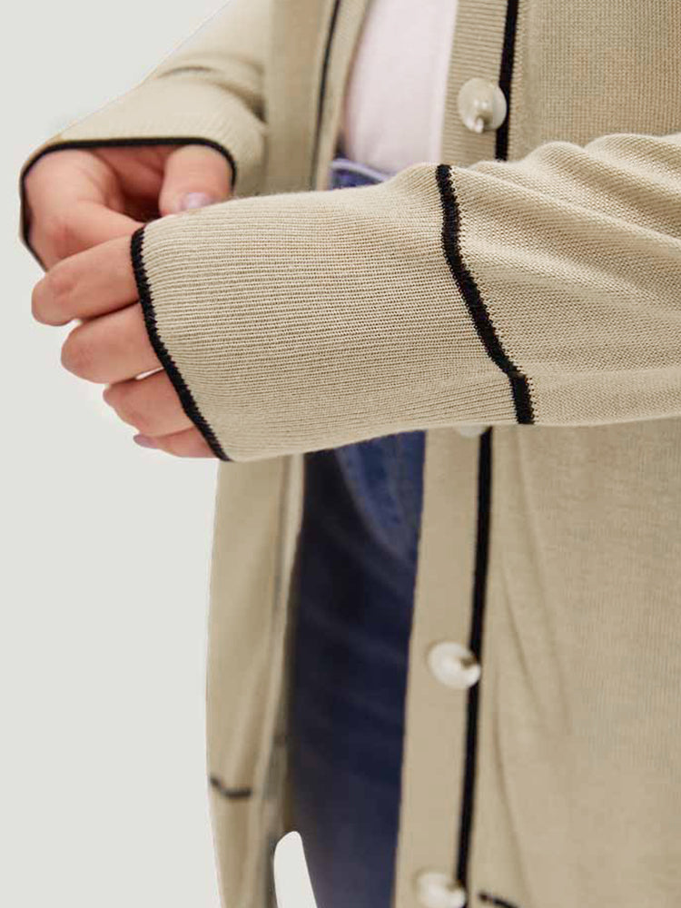Supersoft Essentials Contrast Trim Button Through Elastic Cuffs Cardigan