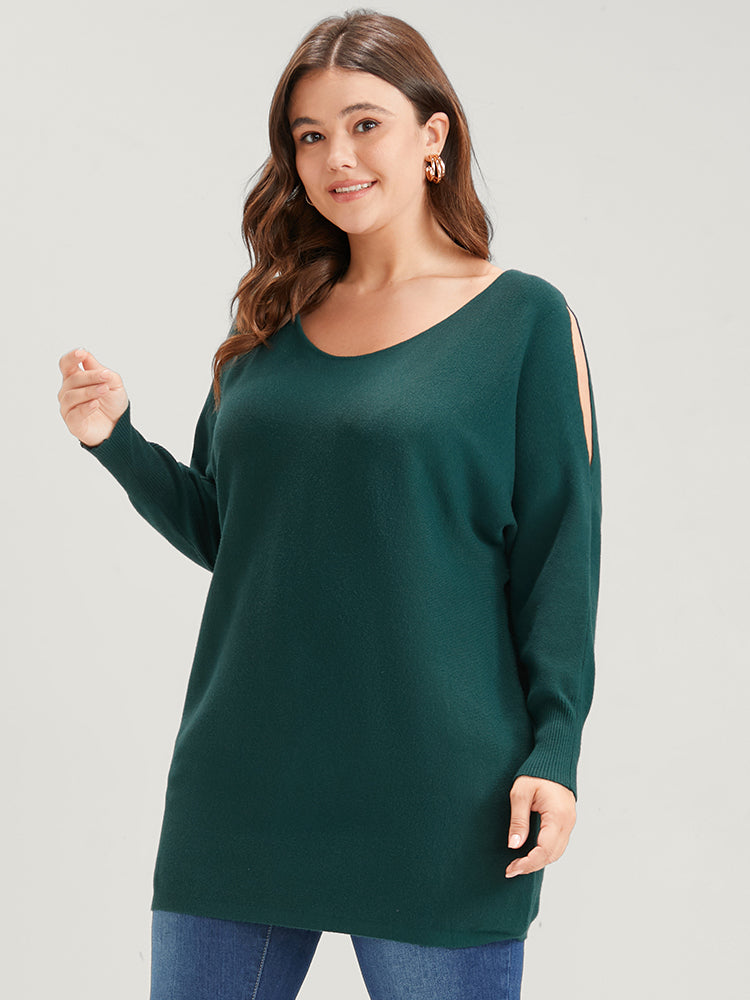 Solid Soft Sexy Yarn Knit Dolman Sleeve Cold Shoulder Knit Top