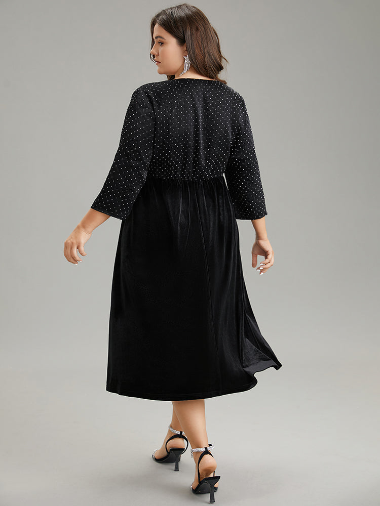 Rhinestone Patchwork Velvet Elastic Waist Dress