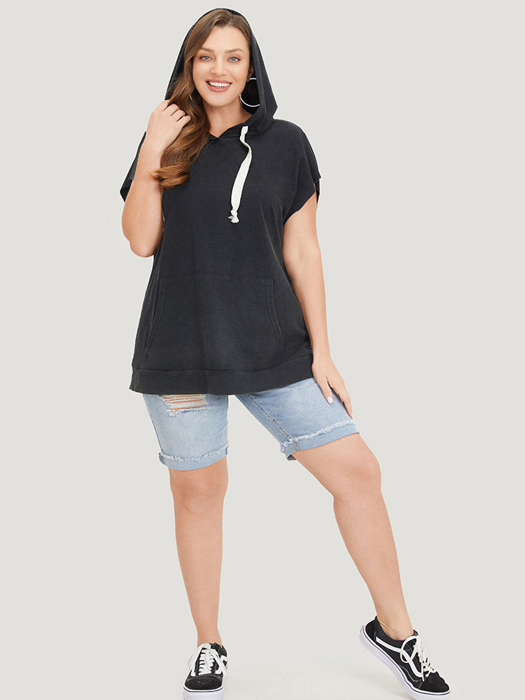 Hooded Ties Pocket Batwing Sleeve T-shirt
