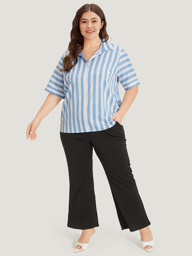 Striped Shirt Collar Button Through Blouse