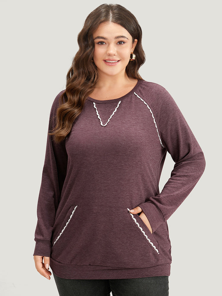Plus Size Sweatshirts | Plain Heather Guipure Lace Raglan Sleeve Pocket ...