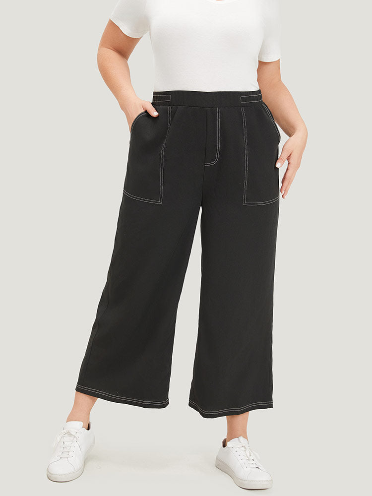 Plain Stitch Slant Pocket High Rise Pants