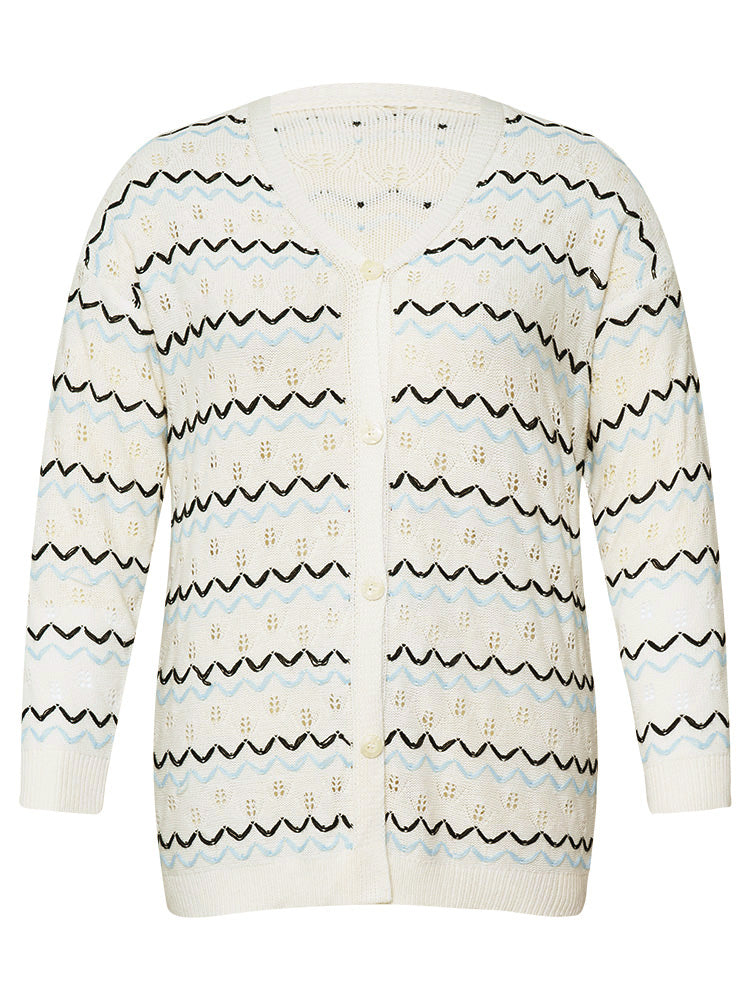 UltraCool Wave Striped Eyelet Button Through Cardigan