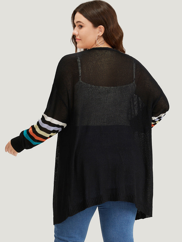 Rainbow Striped Open Front Drop Shoulder Cardigan