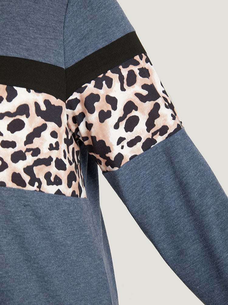 Leopard Heather Patchwork Crew Neck T-shirt