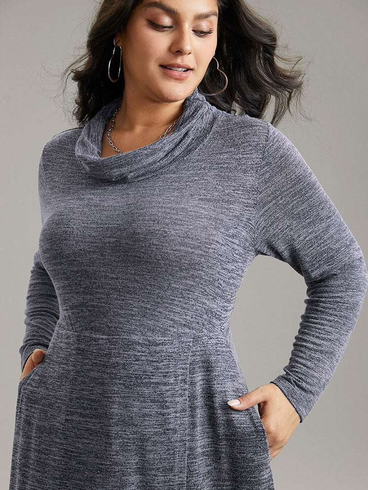 Plain Funnel Neck Heather Arc Hem Dress