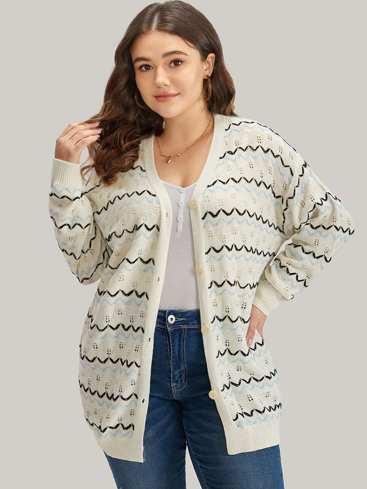 UltraCool Wave Striped Eyelet Button Through Cardigan