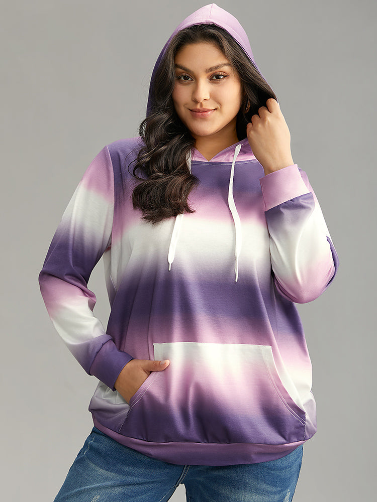 Ombre Striped Kangaroo Pocket Hooded Sweatshirt