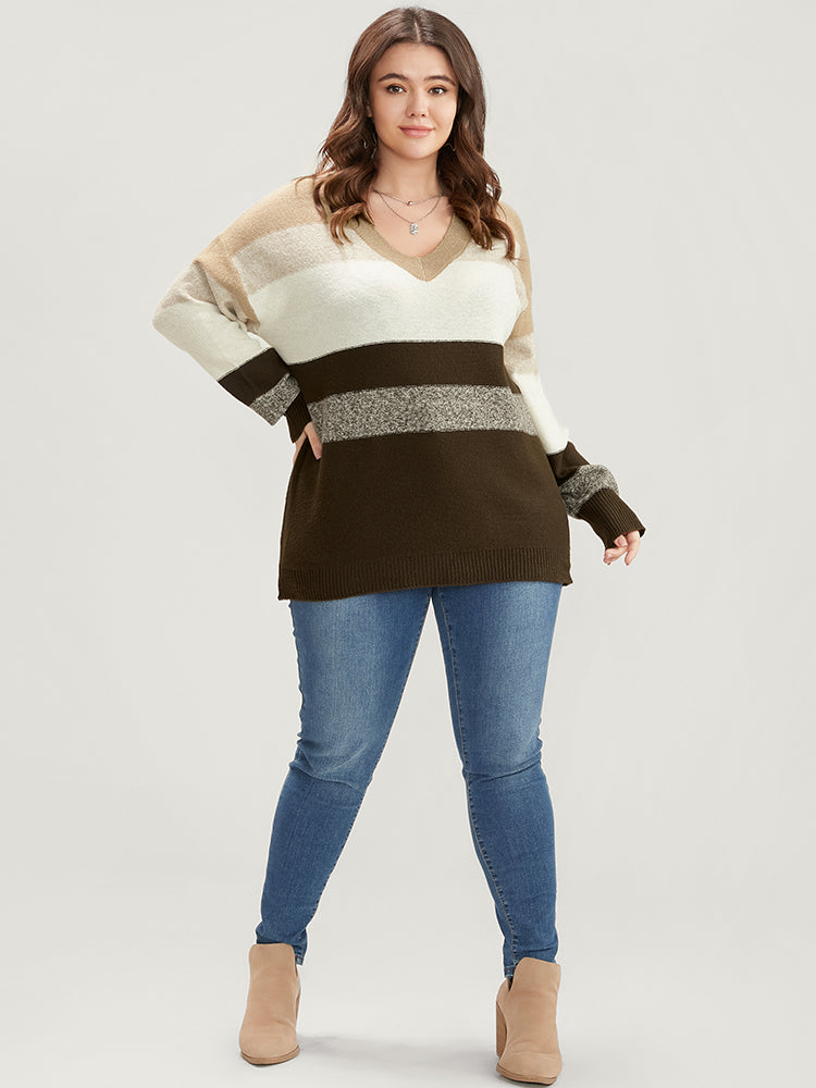 Colorblock Contrast Soft Sexy Yarn Knit Fluffy Knit Top