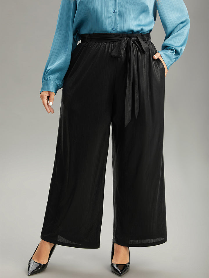 Plain Texture Belted High Rise Wide Leg Pants – BloomChic