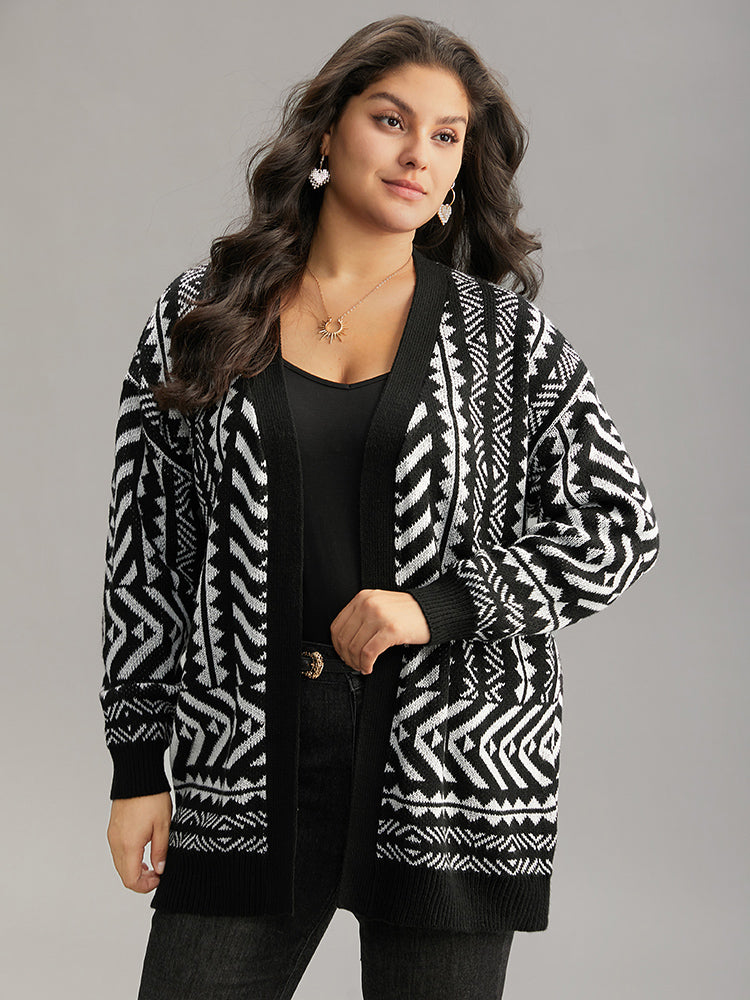 Bandana Print Open Front Loose Cardigan