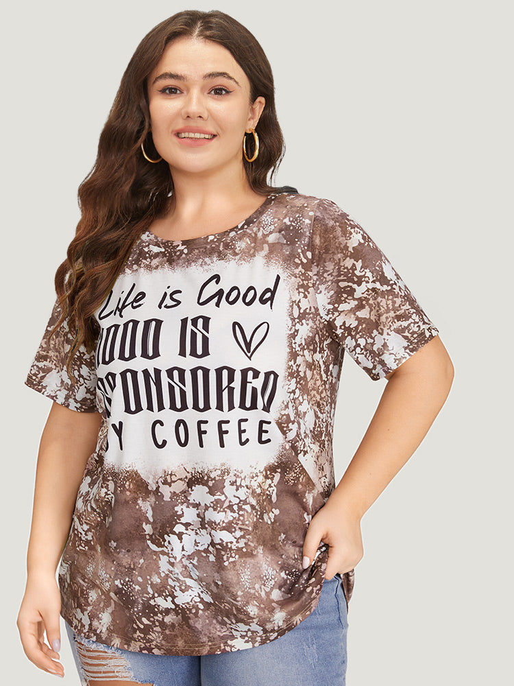 Letter Print Contrast Tie Dye Round Neck T-shirt