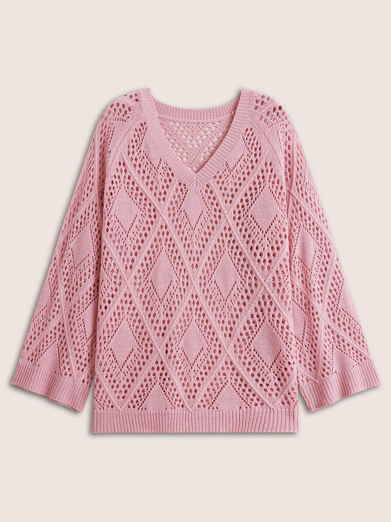 Plus Size Pullovers, Geometric Hollow Out Bell Sleeve Pullover