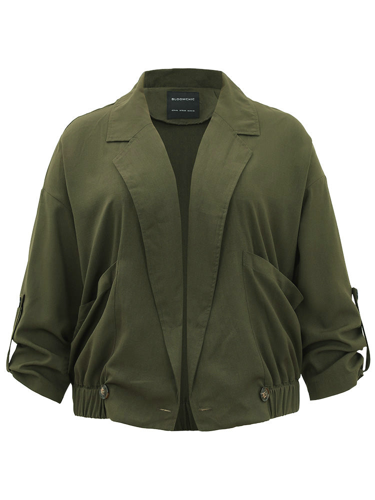 Lapel Collar Solid Gathered Tab Sleeve Jacket